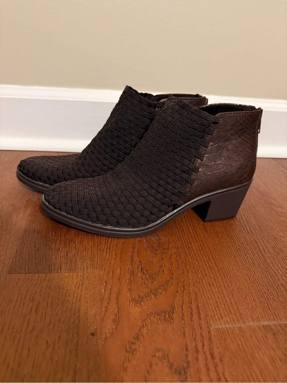 Steven by Steve Madden Penga Woven Ankle Booties 7.5 Bronze Snakeskin